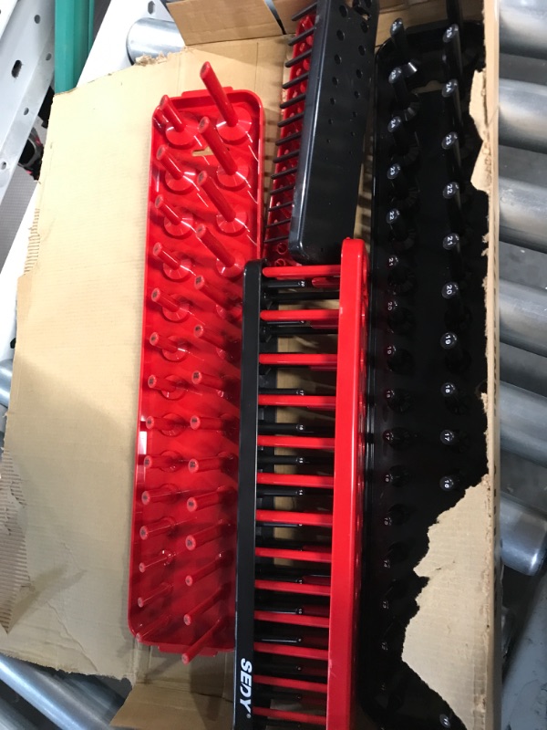 Photo 2 of *BLACK AND RED*OEMTOOLS 22413 6 Piece SAE and Metric Socket Tray Set , 1/4", 3/8", and 1/2" Drive Socket Holders Organizers for Tool Box Red/BLACK