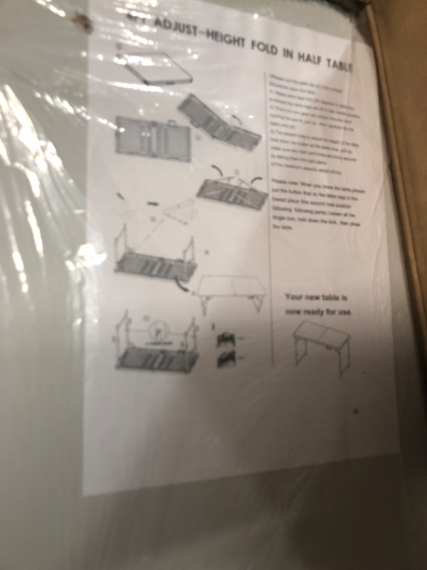 Photo 2 of * item damaged * Legs will not extend properly *
Go-Trio Folding Tables 4 Foot Lightweight, Foldable Table Adjustable Height, Utility Bar Table White 48"×24"