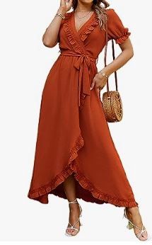 Photo 1 of BerryGo Women's Boho V Neck Ruffle Floral Wrap Maxi Dress Medium