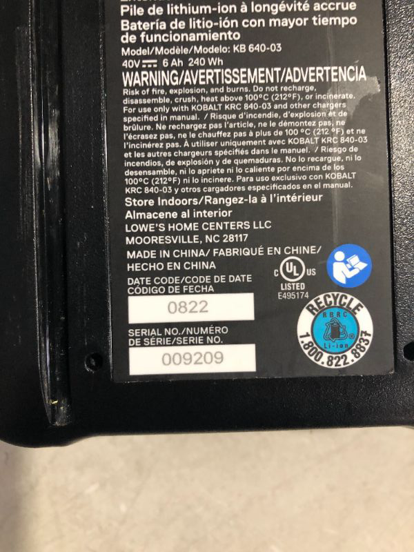 Photo 6 of ***TURNS ON WHEN PLUGGED IN - UNABLE TO TEST FURTHER***
Kobalt Gen4 40-volt 20-in Cordless Self-propelled Lawn Mower 6 Ah (Battery and Charger Included)