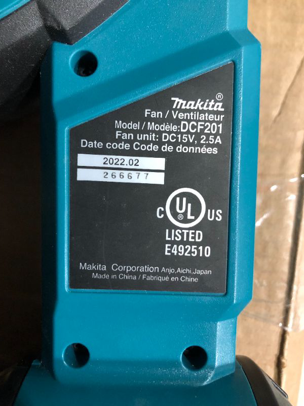 Photo 4 of ***NONFUNCTIONAL - SEE NOTES***
Makita DCF201Z 18V LXT Lithium Ion Cordless 9" Fan 