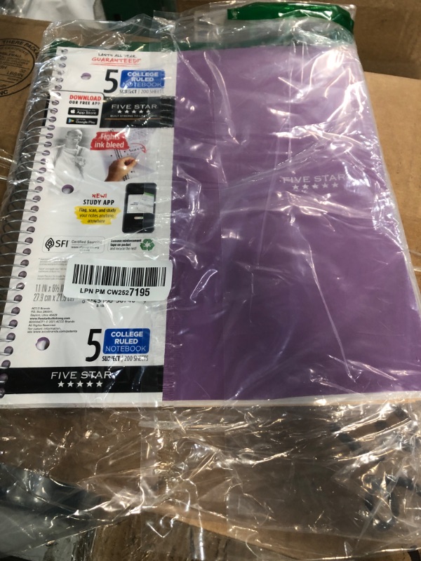 Photo 2 of Five Star Spiral Notebook + Study App, 5 Subject, College Ruled Paper, Fights Ink Bleed, Water Resistant Cover, 8-1/2" x 11", 200 Sheets, Purple (38748)