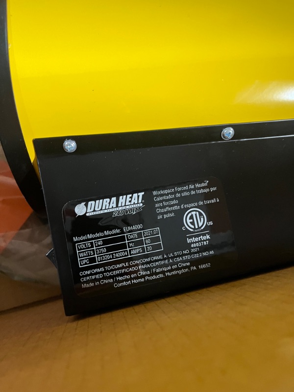 Photo 4 of ***SEE NOTES*** Dura Heat EUH5000 Electric Forced Air Heater 16,400 Btu, Yellow