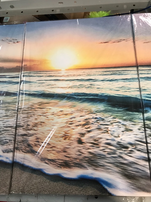Photo 3 of [Factory Sealed] Canvas Wall Art Beach Sunset Ocean Waves Wall Decor 3 Pieces x 16" x 24"  Modern Seascape