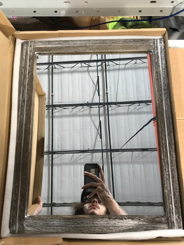 Photo 2 of [Brand New] AAZZKANG Rustic Mirror 20"x16" Wood Framed Wall Mirror Rectangle  20x16 Inch -  Dark Gray