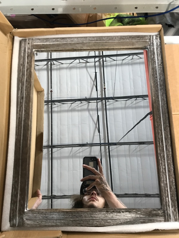 Photo 3 of [Brand New] AAZZKANG Rustic Mirror 20"x16" Wood Framed Wall Mirror Rectangle  20x16 Inch -  Dark Gray