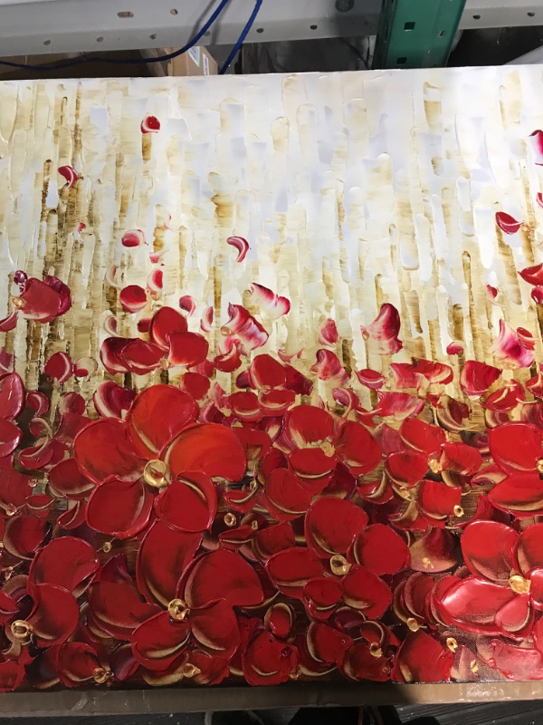 Photo 2 of [Brand New] MUWU Modern Canvas Paintings, 24x48 inch Red Flowers Paintings Texture 