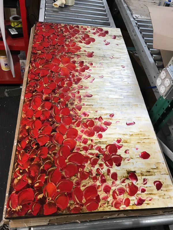 Photo 1 of [Brand New] MUWU Modern Canvas Paintings, 24x48 inch Red Flowers Paintings Texture 