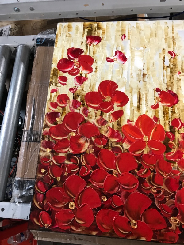 Photo 5 of [Brand New] MUWU Modern Canvas Paintings, 24x48 inch Red Flowers Paintings Texture 