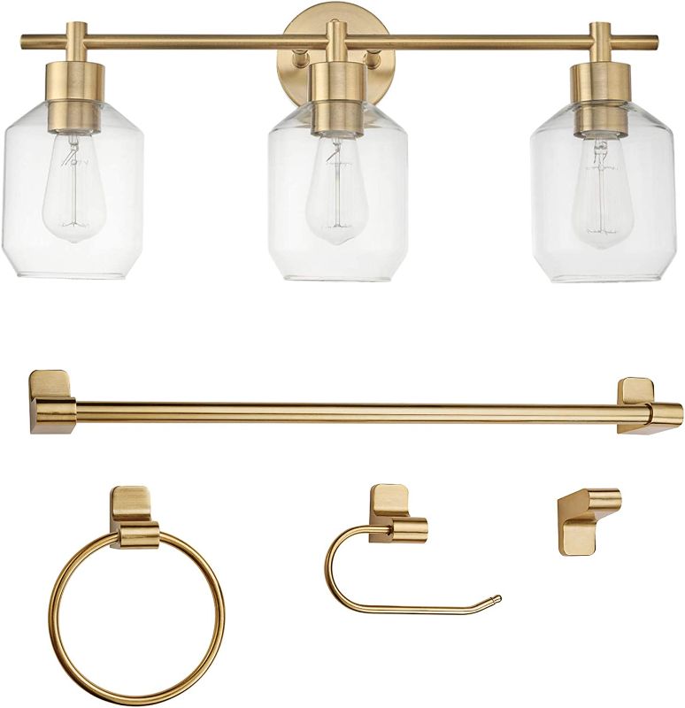 Photo 1 of [Notes] Globe Electric 51638 3-Light Vanity All-in-One Bathroom Set, Gold Finish
