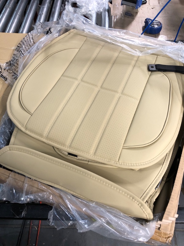 Photo 2 of AOOG Leather Car Seat Covers, Leatherette Automotive Vehicle Cover for Cars SUV Pick-up Truck, Universal Non-Slip Vehicle Cover Waterproof Interior Accessories, Full Set. FULL SET BEIGE