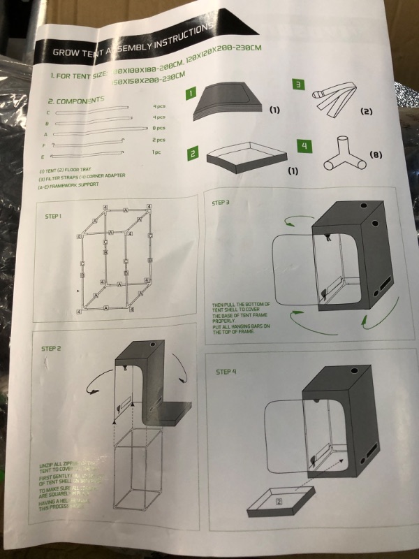 Photo 5 of **FOR PARTS ONLY**  VIVOSUN S448 4x4 Grow Tent, 48"x48"x80"(BOX IS DAMAGED, LOOSE HARDWARE)