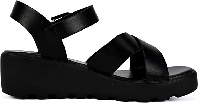 Photo 1 of READYSALTED Women's Cleated Platform Wedge Sandals in Open Toe Cross Strap Ankle Buckle (KELON) SIZE 8