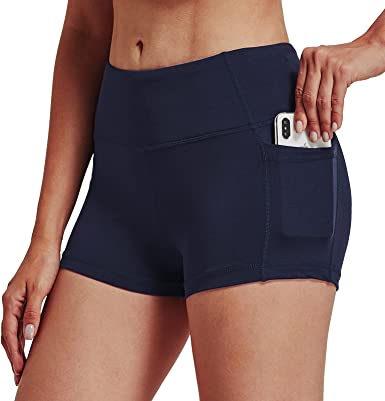 Photo 1 of Jimilaka Women's 8"  High Waist Biker Shorts with Pockets Yoga Workout Running Bike Athletic Compression Shorts