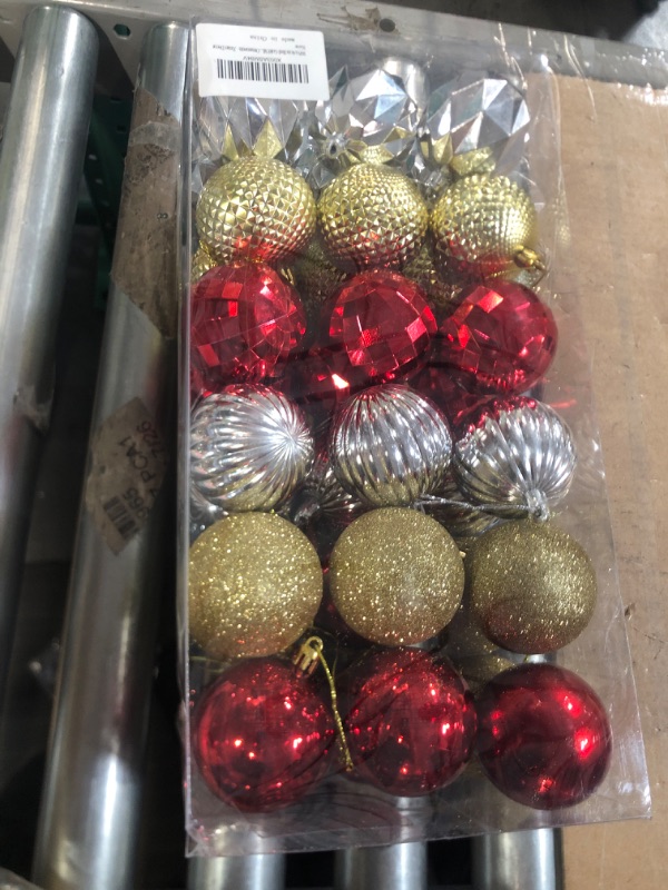 Photo 2 of *SEE NOTES* 36Pcs Christmas Balls Ornaments for Christmas Tree Decorations- 2.36" Red Gold Silver Glitter Shatterproof Plastic Christmas Tree Ball Baubles Ornaments