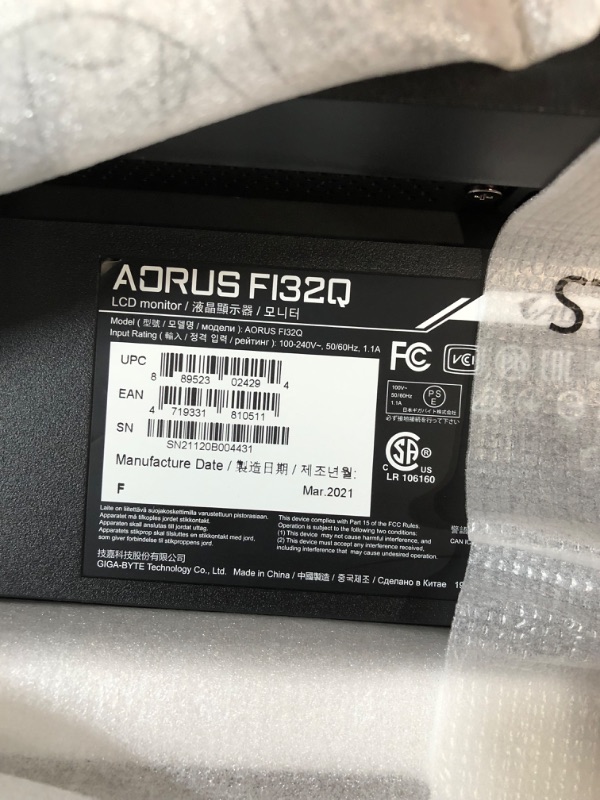 Photo 6 of *Minor Scratches on Back Panel* AORUS FI32Q 32" 165Hz 1440p HBR3, NVIDIA G-SYNC Compatible, Exclusive Built-in ANC, -KVM, 2560x1440 Display