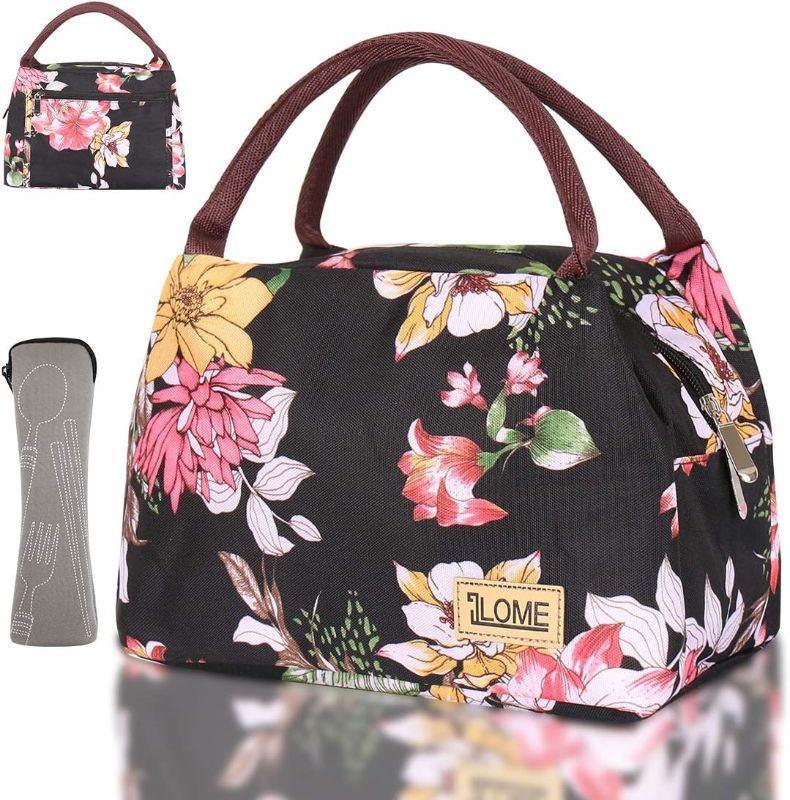 Photo 1 of iLOME Insulated cooler lunch bag for lunch, Waterproof Lovely Canvas Lunch Bag, Perfect size lunch bag for lunch box for Men & Women Work Picnic or Travel (Colorful rose)