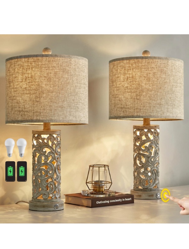 Photo 2 of OYEARS 3-Way Dimmable 22'' Table Lamp Set of 2 