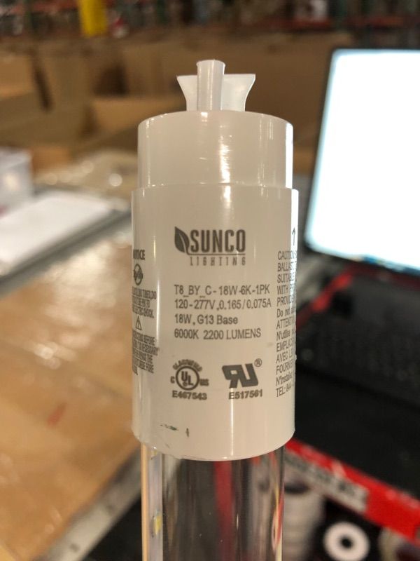 Photo 1 of Sunco Lighting T8 LED 4FT Tube Light Bulbs Ballast Bypass Fluorescent Replacement, 6000K Daylight Deluxe, 18W, Clear Cover, Retrofit, Single Ended Power (SEP), Commercial Grade – UL 6000k Clear 2pcs