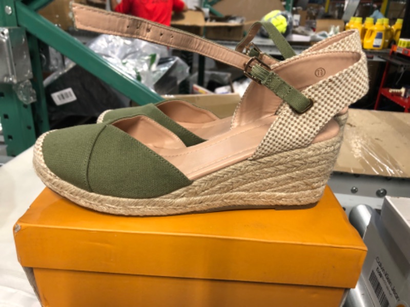 Photo 2 of LAICIGO Womens Square Open Toe Wedges- Size 7.5, Olive Green