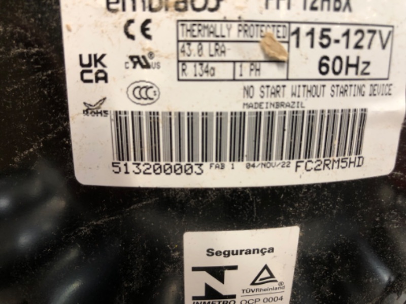 Photo 3 of ** PARTS ONLY  Embraco FFI12HBX1 Replacement Refrigeration Compressor 1/3 HP R-134A R134A 115 Volt
