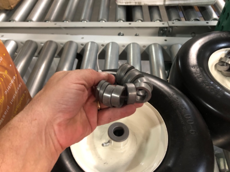 Photo 1 of 2pcs 13x5.00-6" Flat Free Lawn Mower tires lawn and garden lawn mower replacement Solid Tire and Wheel with Steel Rim 3/4" Grease Bushing and 3.25"-5.9" Centered Hub