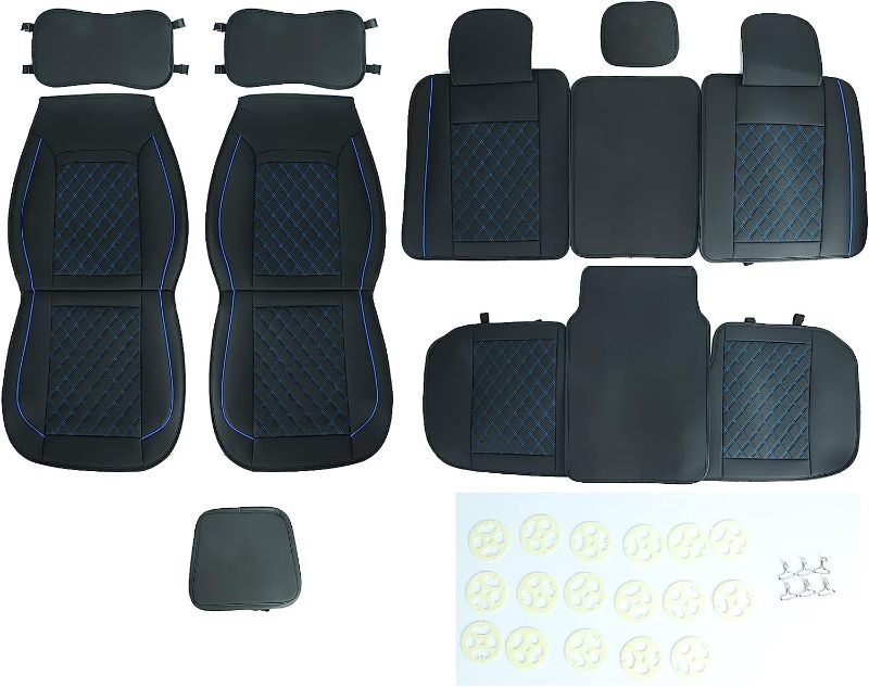 Photo 1 of *SEE NOTES* BACLAUGH Faux Leather Seat Covers Full Set, Black/Blue