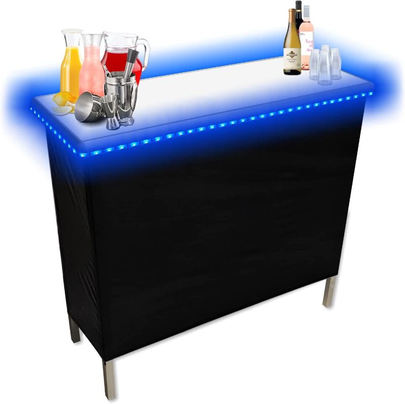 Photo 1 of *SEE NOTES* Patented Folding Portable Party Bar w/Multi-Color LED Lights, Black & Hawaiian Bar Skirts, and Storage Shelf