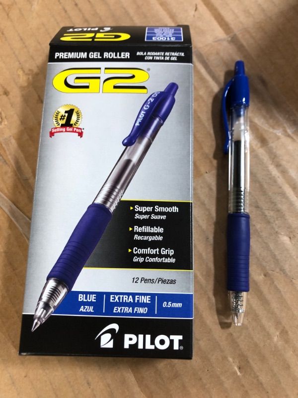 Photo 1 of Pilot G2 Roller Ball Retractable Gel Pen, Blue Ink Extra Fine Dozen