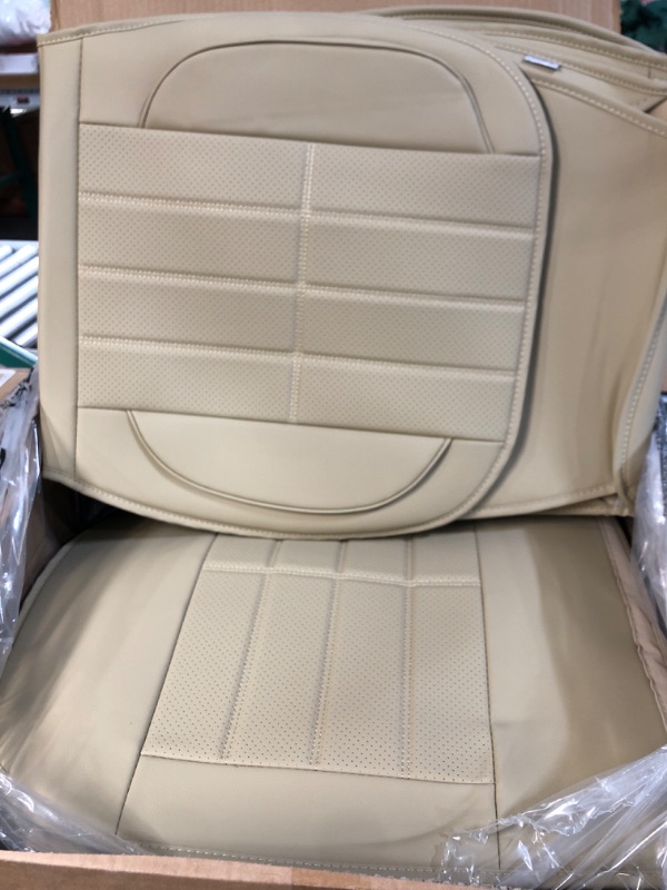 Photo 3 of AOOG Leather Car Seat Covers, Leatherette Automotive Vehicle Cover for Cars SUV Pick-up Truck, Universal Non-Slip Vehicle Cover Waterproof Interior Accessories, Full Set. FULL SET BEIGE