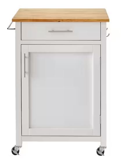 Photo 1 of *looks like it was opened but never assembled* Glenville White Rolling Kitchen Cart with Butcher Block Top and Single-Drawer Storage (24" W )