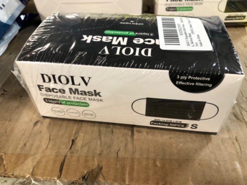 Photo 3 of (Factory Sealed) DIOLV Disposable Kids Face Mask 3 Layer  Black / 50 Pcs