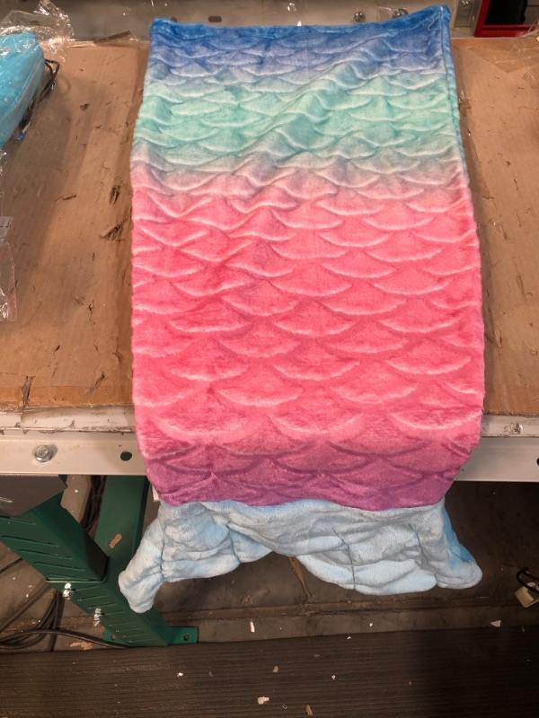 Photo 2 of Viviland Kids Mermaid Tail Blanket Rainbow