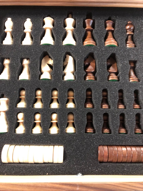 Photo 2 of **SEE NOTES**
AMEROUS 15" x 15" Wooden Chess & Checkers Set with Built-in Storage Drawers / Weighted Chess Pieces / 2 Bonus Extra Queens / 24 Cherkers Pieces