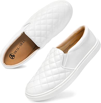 Photo 1 of  Womens Slip On Shoes Low Top Slip Ons Comfortable Casual Sneakers PU Leather WHITE