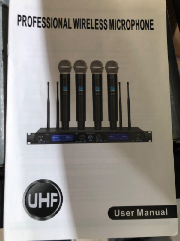 Photo 7 of UHF Wireless Microphone System, 4-Channel Cordless Mic Set with Handheld/Bodypack/Headset/Lapel, Metal Build, Fixed Frequency, 400ft Coverage