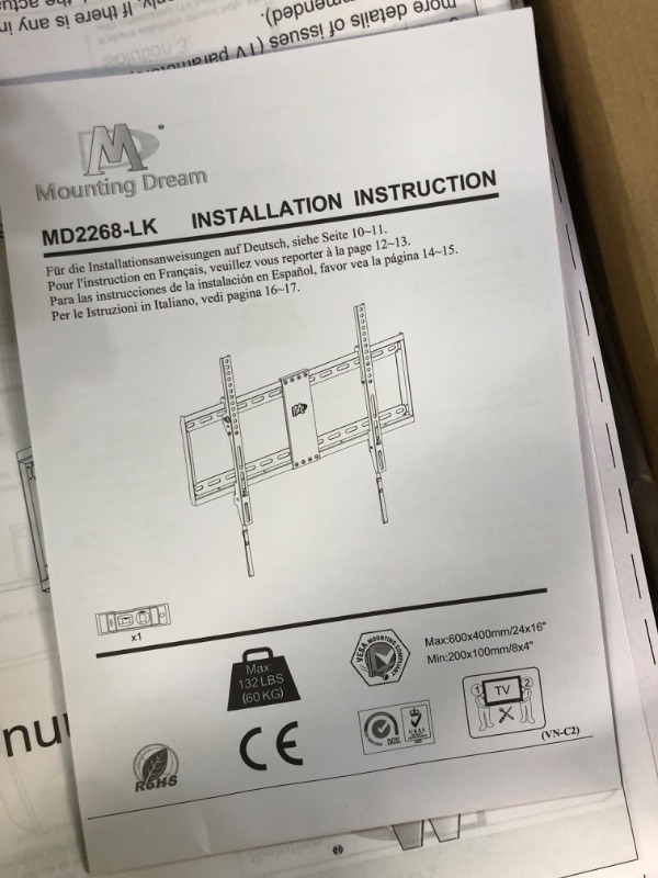 Photo 3 of Mounting Dream TV Mount for Most 37-70 Inch TV, Universal Tilt TV Wall Mount Fit 16", 18", 24" Stud with Loading Capacity 132lbs, Max Vesa 600 x 400mm, Low Profile Flat Wall Mount Bracket