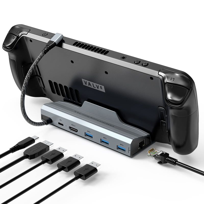 Photo 1 of (USED) Steam Deck Dock - 6-in-1 Docking Station for Steam Deck with HDMI 2.0 4K 60Hz, 3 USB 3.0, Gigabit Ethernet, 100W PD, Fast Charging USB-C Port Compatible with Valve Steam Deck