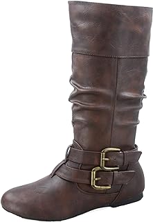 Photo 1 of Forever Sonny-54 Women's Stylish Round Toe Buckle Zipper Slouchy Mid-Calf Riding Boots Shoes size 5.5
