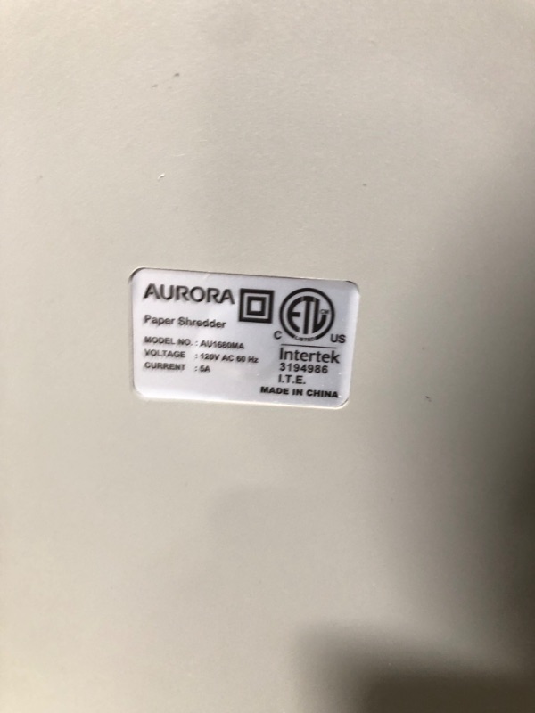 Photo 3 of ***POWERS ON - BUT DOESN'T FUNCTION***
Aurora Heavy Duty High Security 16-Sheet Micro-Cut Shredder