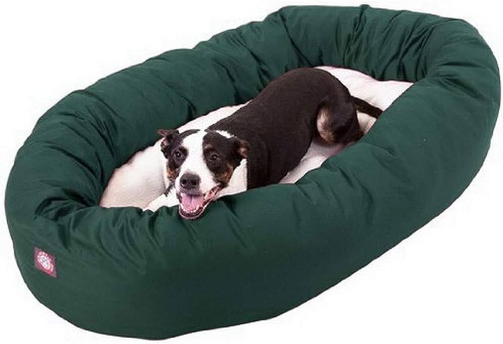 Photo 1 of 40 inch Green & Sherpa Bagel Dog Bed By Majestic Pet Products