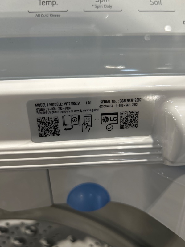 Photo 7 of LG 4.8-cu ft High Efficiency Agitator Top-Load Washer (White) ENERGY STAR