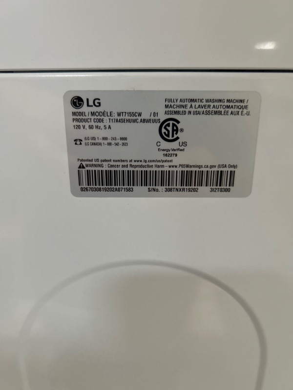 Photo 9 of LG 4.8-cu ft High Efficiency Agitator Top-Load Washer (White) ENERGY STAR