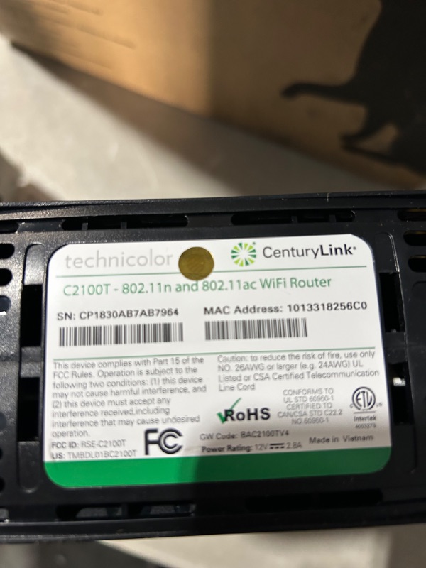 Photo 6 of CenturyLink Prism TV Technicolor C2100T 802.11AC Modem Router Gigabit DSL Fiber 2.4/5GHz (Renewed)