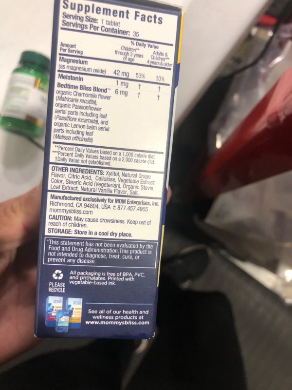 Photo 4 of *Bundle non refundable*Mommy's Bliss Kids Sleep Chewable Tablets, Contains Melatonin, Age 3+ (35 Servings) and Melatonin adult 3mlg 240 tablets