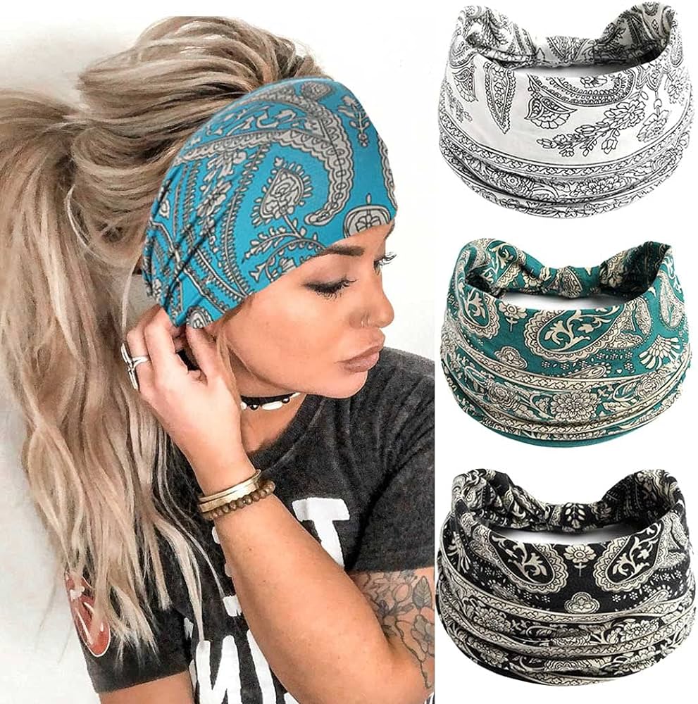 Photo 1 of GORTIN Boho Headbands Stretch Wide Hair Bands Black Elastic Yoga Sweatband 6 piece
