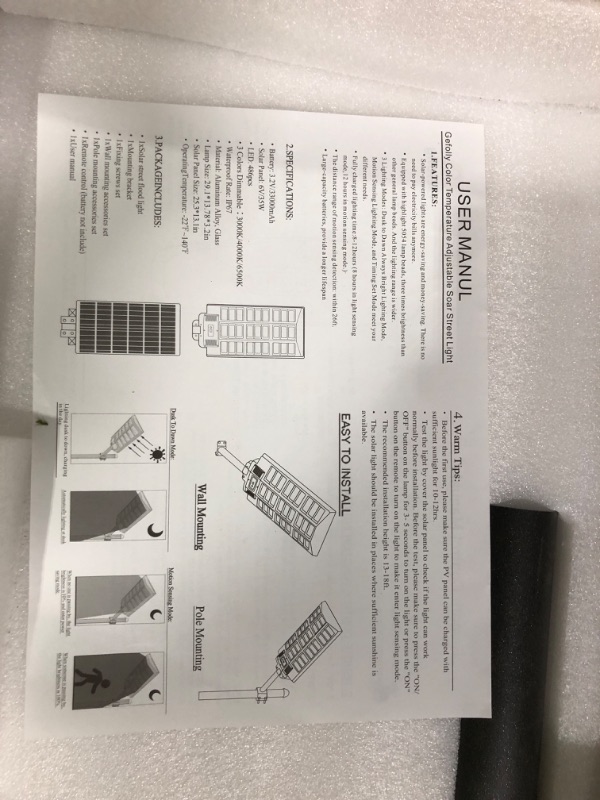 Photo 5 of **NONREFUNDABLE**FOR PARTS OR REPAIR**SEE NOTES**
Gefolly 1600W Solar Street Lights Outdoor, 256000LM Commercial Parking Lot Light, 6500K Dusk to Dawn