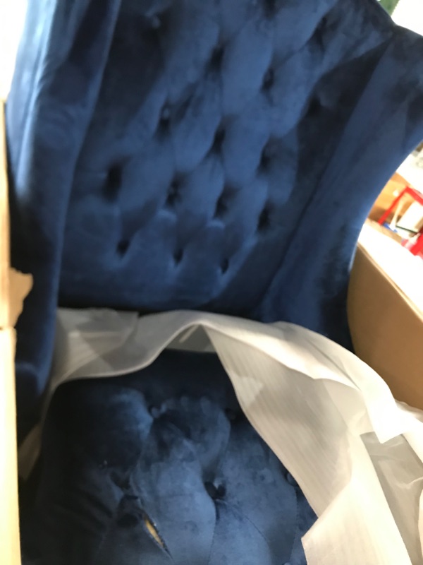 Photo 3 of Christopher Knight Home Toddman High-Back Velvet Club Chair, Navy Blue & Kimiko Tufted Velvet Ottoman, Navy Blue/Dark Brown Navy Blue Chair + Velvet Ottoman