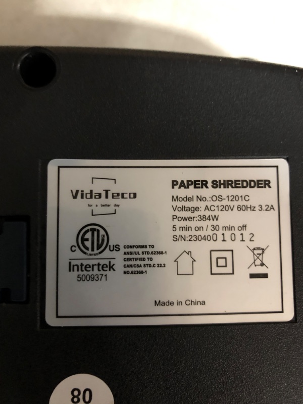 Photo 3 of *UNTESTED* Paper Shredder, VidaTeco 14-Sheet Cross-Cut Shredder with US Patented Cutter, 6.6-Gallon Basket (ETL)