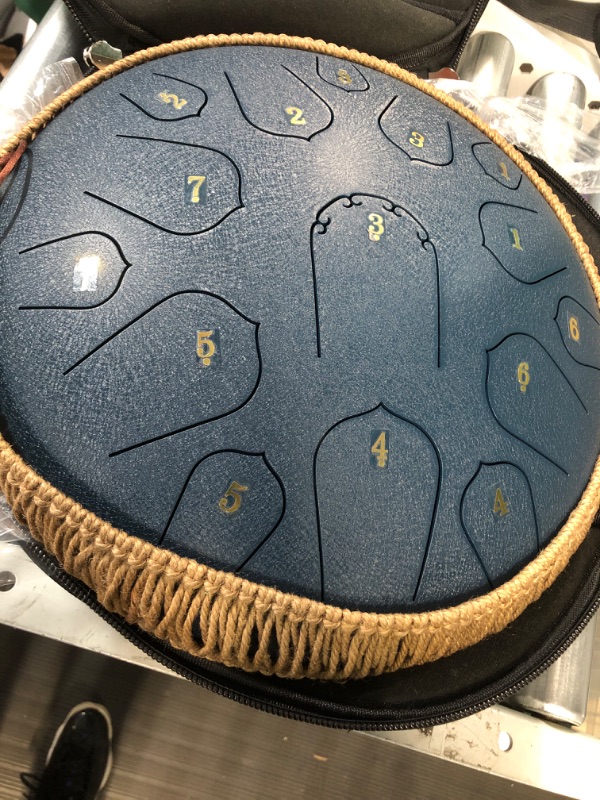 Photo 2 of Steel Tongue Drum - HOPWELL 15 Note 14 Inch Tongue Drum - Tongue Drum Instrument - Hand Pan Drums with Music Book, Steel Handpan Drum Mallets and Carry Bag, D Major (Navy Blue) 14 inch Navy Blue